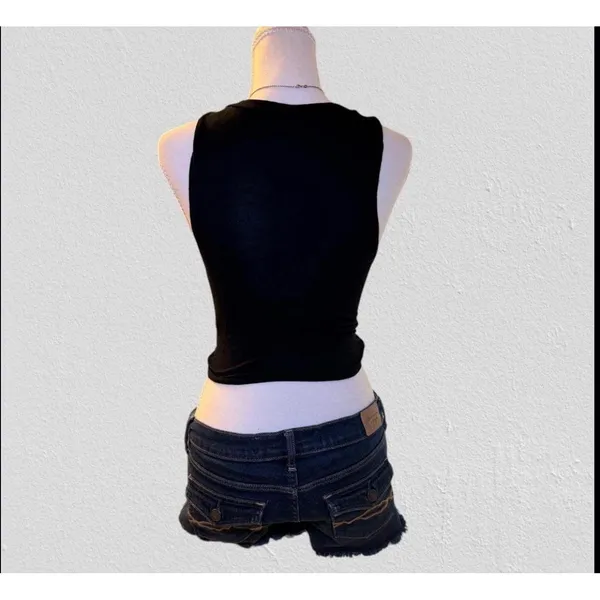 Windsor Graphic Tank Top Womens Small Black Whiskey Lace Up Front Vintage Style - Image 6