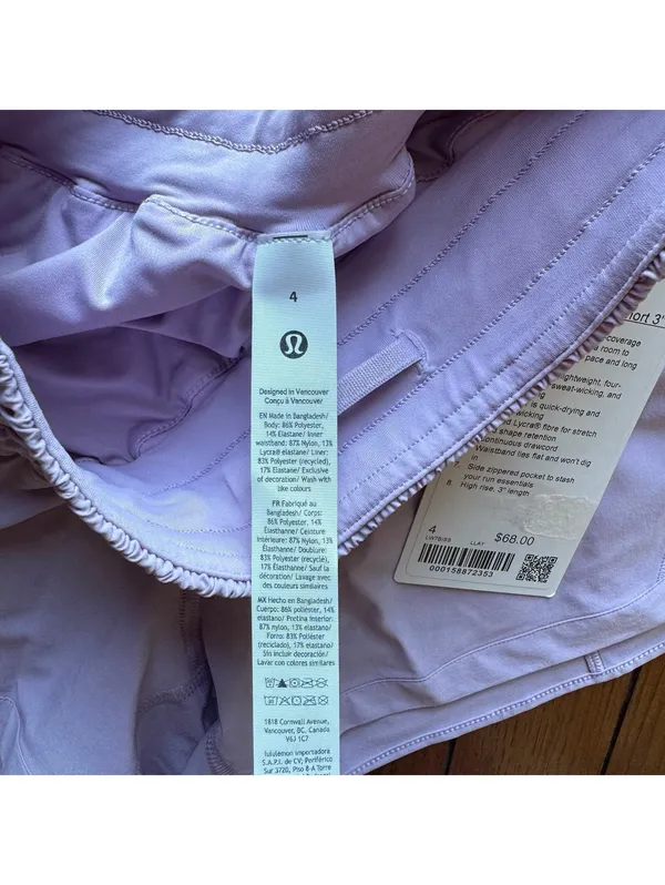 Lululemon Track That Short High Rise 3” Lilac Play Size 4 NWT - Image 5