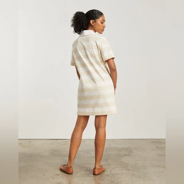Everlane Organic Cotton Polo Dress Cashew/White Stripe Short Sleeve S NWT - Image 2
