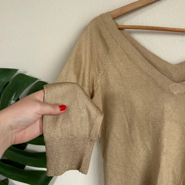 Vintage Banana Republic Gold Knit Off the Shoulder Top - Image 7