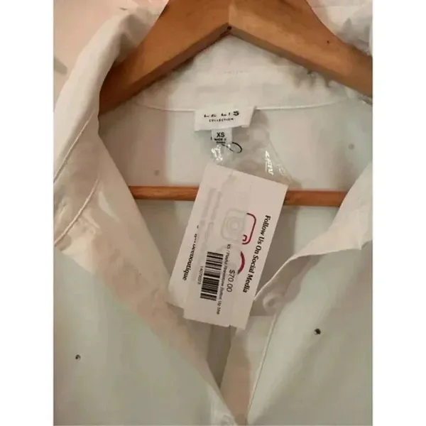 Lelis White Silver Sequin Button Down Shirt Extra Small Long Sleeve Size XS - Image 3