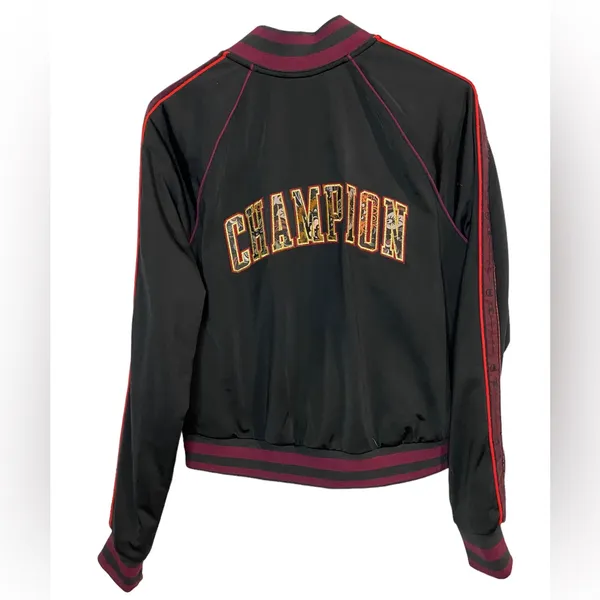 Champion Track Jacket‎ Floral Logo Women's L Black & Purple Varsity Streetwear - Image 5