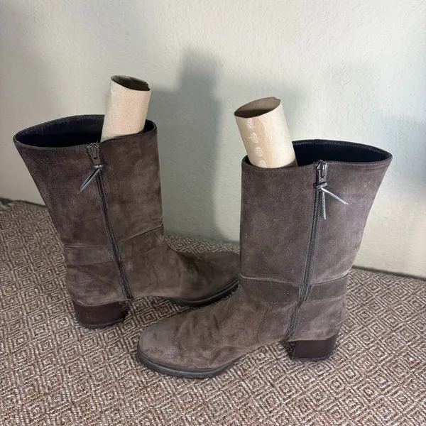 Stuart Weitzman Skipper Slate Gray Suede Mid-Calf Boots Size 6.5M Luxury Casual - Image 5