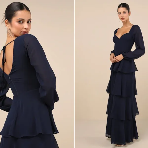 LULU's Elegant Sexy Sophisticated Long Sleeve Romantic Flowy Bridesmaid Maxi - Image 4
