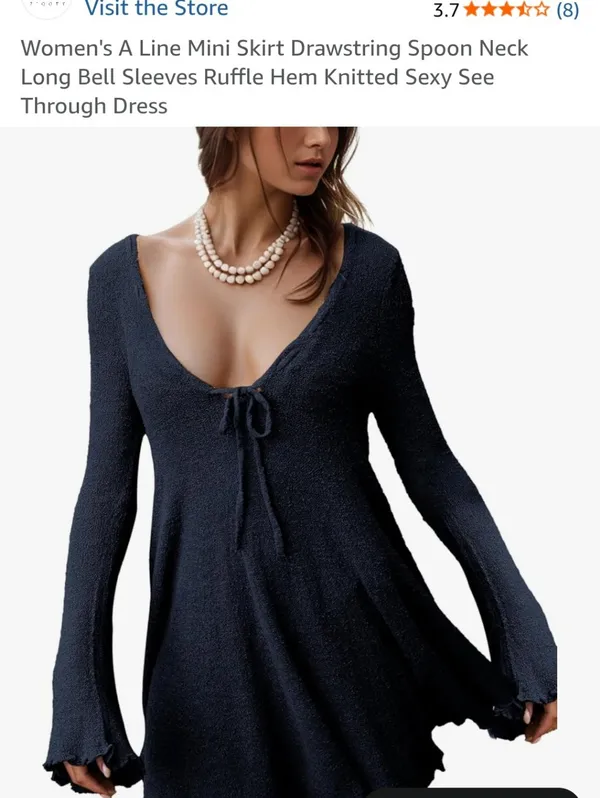Navy Long Sleeve Tie-Front Swim Cover Up Dress Sheer See Through Size XS New - Image 4