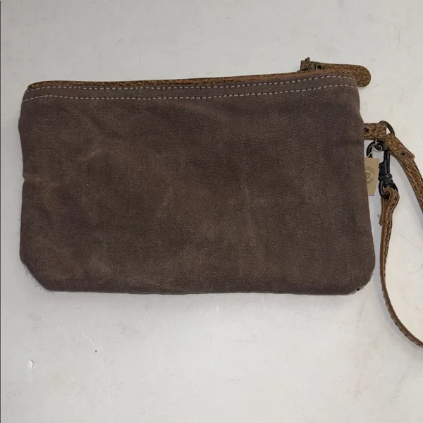 Myra Bag Cats Eye Wristlet W/Cowhide And Chevron Print Canvas And Brown Canvas - Image 2