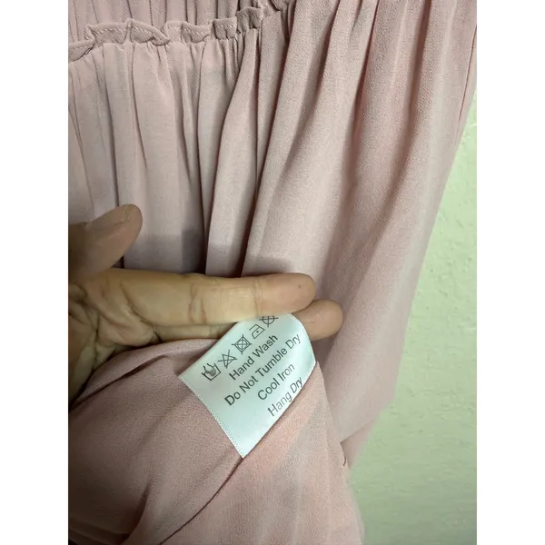 O.P.T. Gigi Ruffled Ruched Chiffon Tie Strap Cami Midi Dress size S Blush Pink - Image 11
