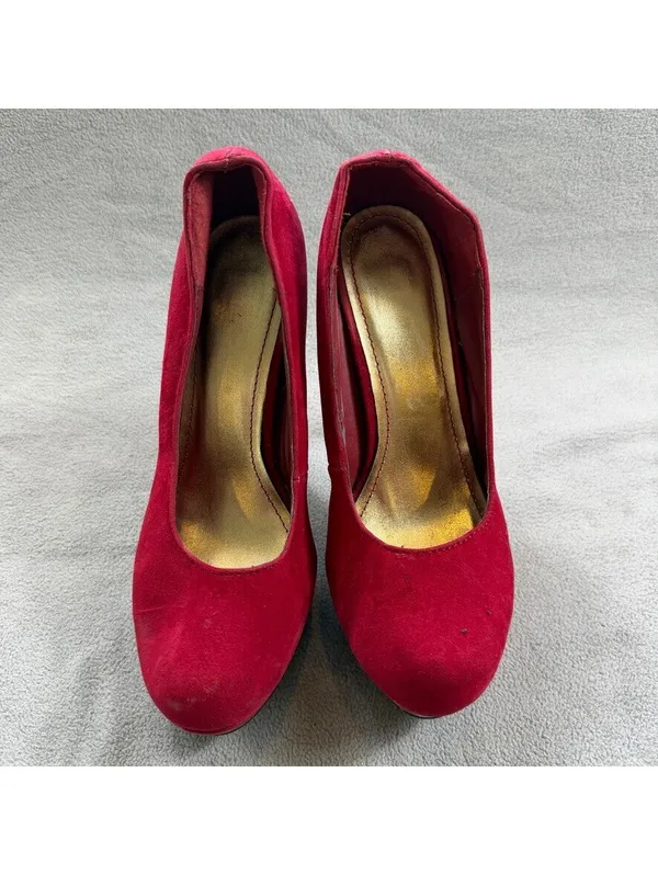 Bamboo Women’s Red Faux Suede Platform Stiletto Pumps Heels Size 7.5 - Image 2