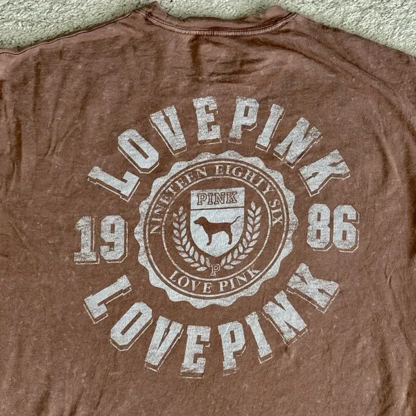 PINK Victoria's Secret Crest Logo Lounge Shirt Long Sleeve Medium Blush - Image 3