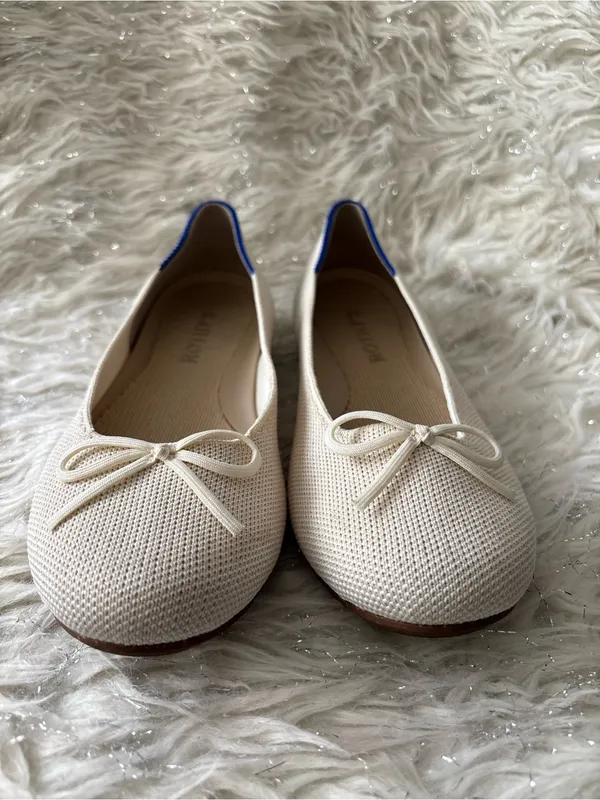 Rothy's Ivory White Women’s Ballet Flat with Bow and Blue Trim Size US W6.5 - Image 8