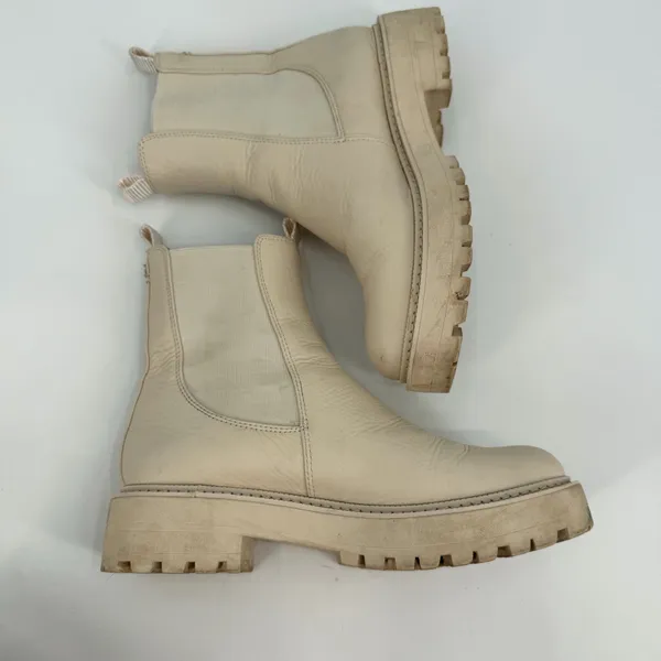 Sam Edelman Boots Women 8.5 M Cream Leather LAGUNA Chelsea Lug Sole Utility READ - Image 4