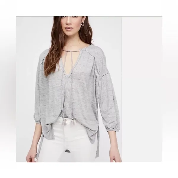 FREE‎ PEOPLE Just a Henley Oversized Tunic Tee Top Gray, small - Image 3