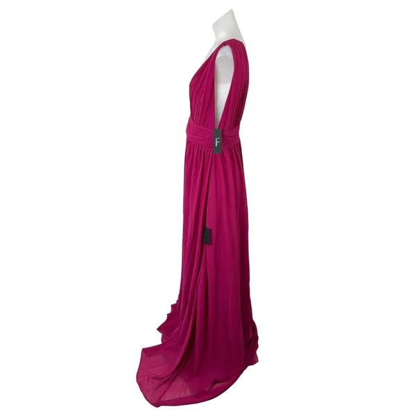 NEW Lulus Heavenly Hues Pink Pleated V Neck Bridesmaid Maxi Flare A-Line Dress M - Image 2