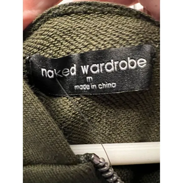 Naked Wardrobe Hoodie Womens Medium Olive Green Cropped Zip Up‎ NWT - Image 4