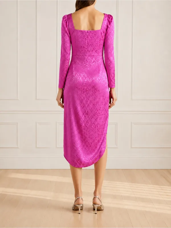 NWT Saylor Leopard Jacquard Satin Midi Dress Size Medium Magenta Pink Faux Wrap - Image 3