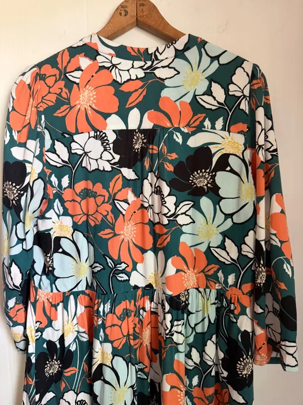 Maeve Anthropologie Juno Dress Tropical Floral Small Bold Flowy Relaxed V-Neck - Image 10