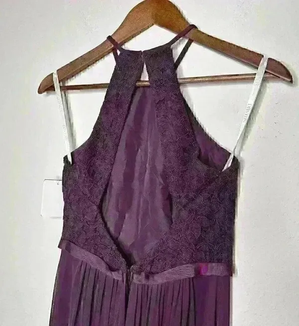 NWT David's Bridal F19608 Plum Long Lace Mesh High Neck Sz 2 - Image 5