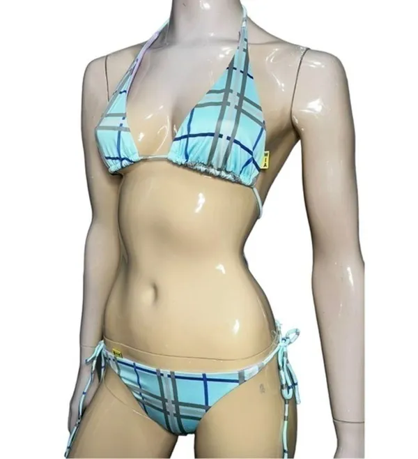 WIA W.I.A. Dolls Kill Womens Size S Blue Purple Gray Silver Plaid RIP Bikini Set - Image 5