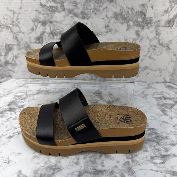 Reef Cushion Vista Higher Platform Slide Sandals Size 7.5 Black Arch Support - Image 9