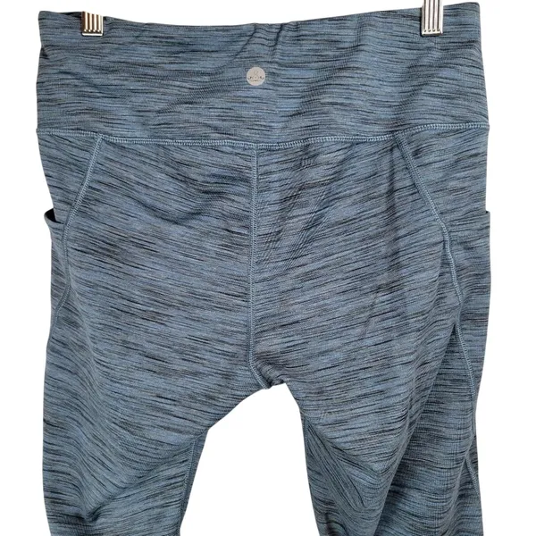 HEATHYOGA Women's Blue Heathered Leggings Pockets Size L Polyester Spandex‎ - Image 4