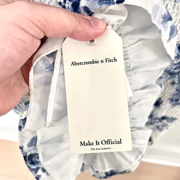 NWT Abercrombie & Fitch Smoked Floral Mini Dress XXLT Ivory Blue Coastal Romance - Image 5