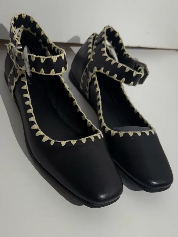 NWOB Free People Crochet Mystic Black Mary Jane Flats White Stitching Size 8.5 - Image 8