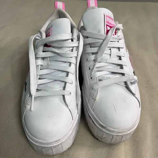Puma Mayze Floral Platform Sneakers White Pink Embroidered Women’s 8.5 - Image 4