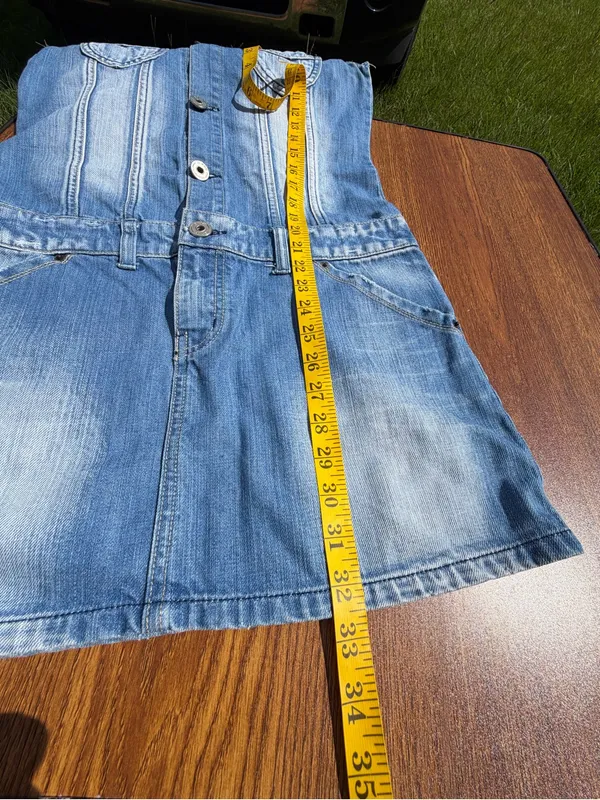 CCIOL Denim Sleeveless Mini Dress Women’s M Blue Button Front 100% Cotton - Image 9
