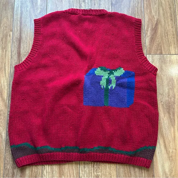 Vintage Handknit Lecomte Red Christmas Sweater Vest Women Size M Holiday - Image 7