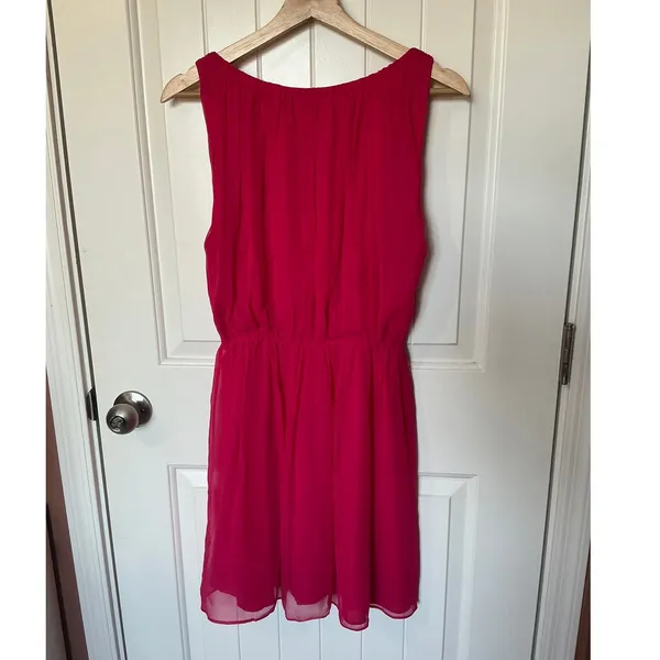 Alice + Olivia Chiffon Silk Mini Dress Small/Medium Hot Pink - Image 3