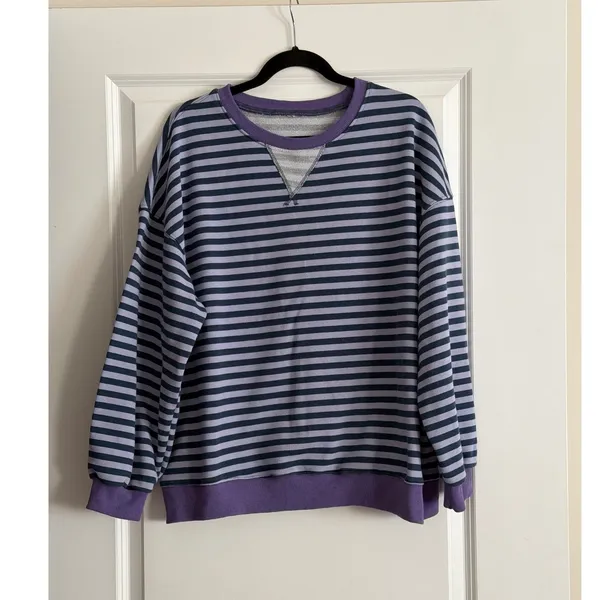 ANRABESS Striped Oversized Purple Blue Long Sleeve Sweatshirt Large - Image 3