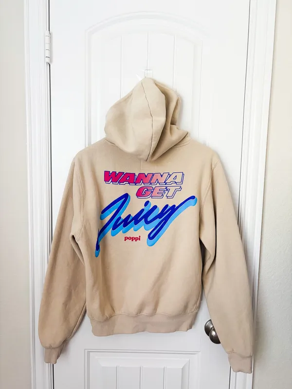 Poppi X Target Stay Juicy Oversized Hoodie Beige Size XS - Image 5