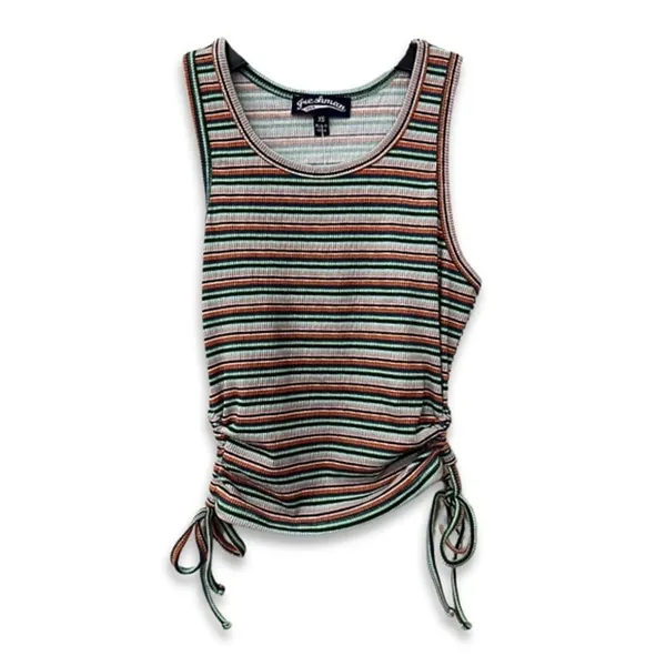 Freshman Tank Top Sleeveless Drawstring Side Ribbed Striped Multicolor W XS NWOT - Image 2