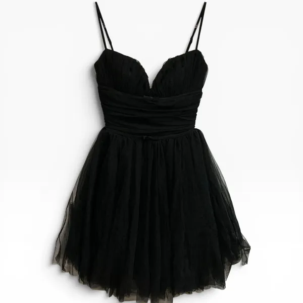 House of CB Princess Black‎ Tulle Mini Dress S Fuller Cup Tall Corset LBD - Image 3