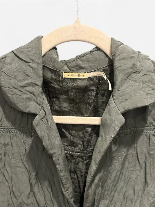 Max Studio Olive Green Silk Blend Peplum Blouse Size 6 M Y2K Boho - Image 5