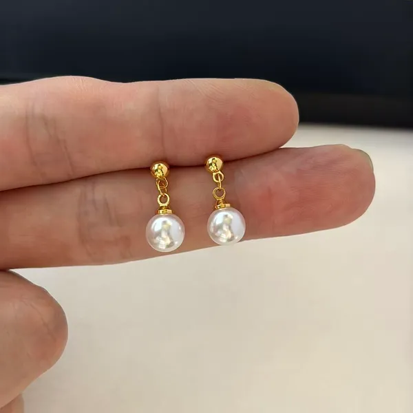 8mm White Pearl Dangle Drop Earrings for Women - Image 5