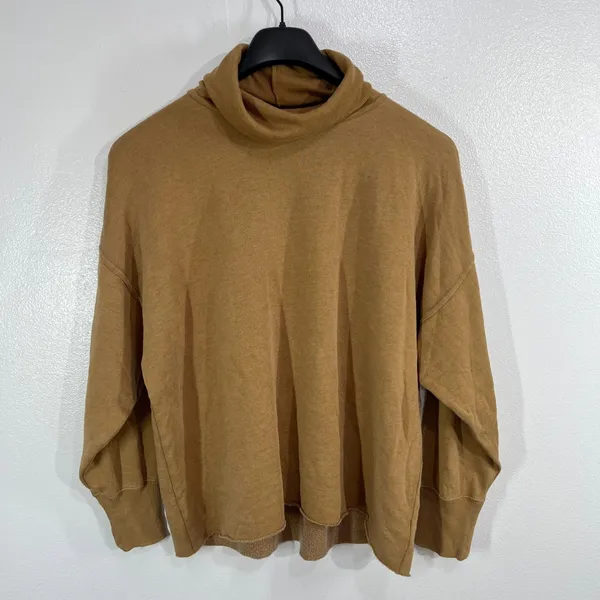 Aerie Good Vibes Turtleneck‎ Sweatshirt Tan Camel Oversized Pullover Women's L - Image 3