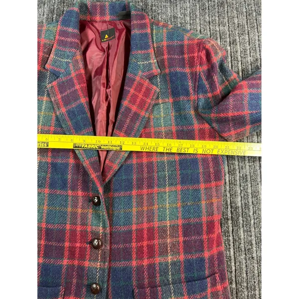 Vintage 90s LIZSPORT Blazer Women 10 Plaid Wool Shoulder Pads Tartan Jacket Fall - Image 6