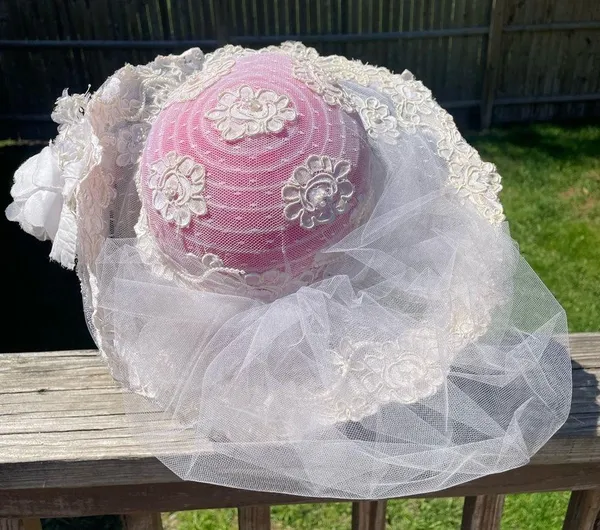 Vintage Kentucky Derby Lace Floral Hat White - Image 3