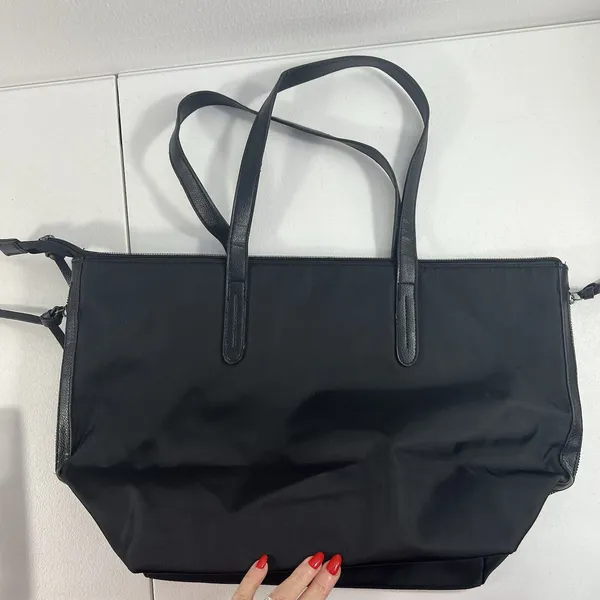 Botkier New York Black Nylon Tote Vegan Leather Trim‎ Zipper Shoulder Bag NEW - Image 7