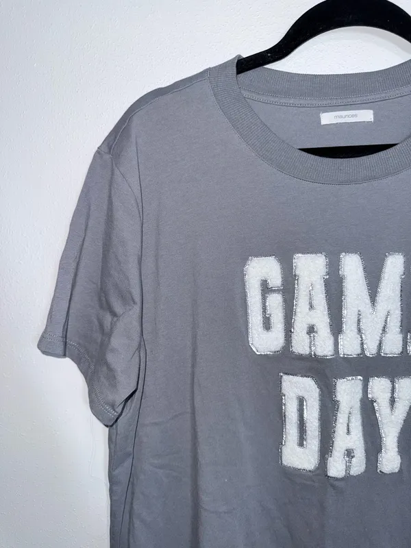 Maurices Game Day Oversized Fit Graphic Tee Gray Sequins Chenille - Image 4