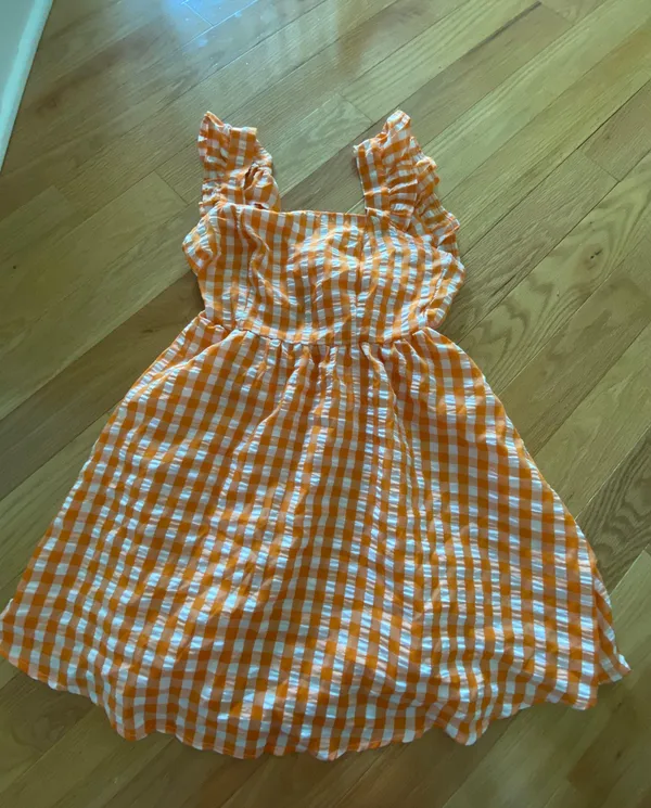 SheIn Orange Checkered Dress - Image 3