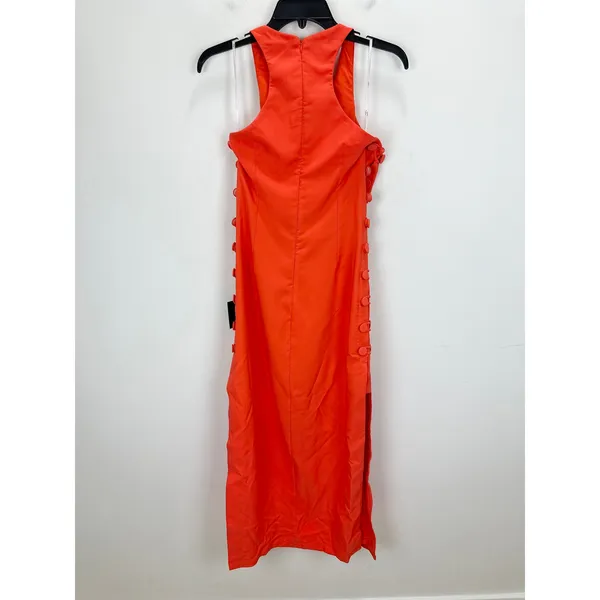 Lulus Masterfully Mod Bright Orange Side Button Midi Dress Cutout Large NWT - Image 9