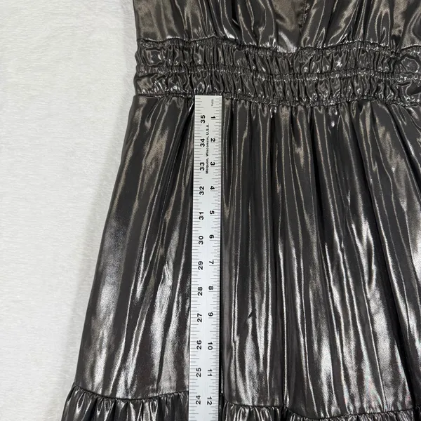 Anthropologie Metallic Carbon Tiered Maxi Dress Smocked Waist Short Sleeve S NEW - Image 7