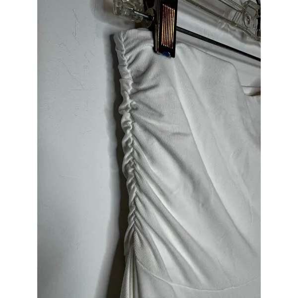 OGLmove Pure White Flowy Side Ruched A-Line Midi Skirt Size Medium New - Image 6