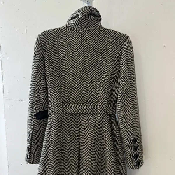 Guess Women’s Wool‎ Blend Herringbone Tailored Double Breasted Pea Coat Gray Sm - Image 6