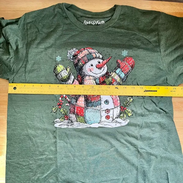 Source Unknown New Dark Green Happy Snowman Winter Graphic Sweatshirt Size L by Love in Faith - Image 5