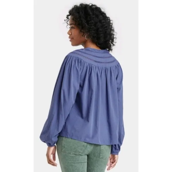 NWOT Cornflower Blue Balloon Sleeve Crochet Yoke Blouse Top New - Image 2