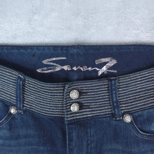 Seven7 Jeans Women 12‎ Blue Dark Wash Embellished Waistband Stretch Bootcut Y2K - Image 7