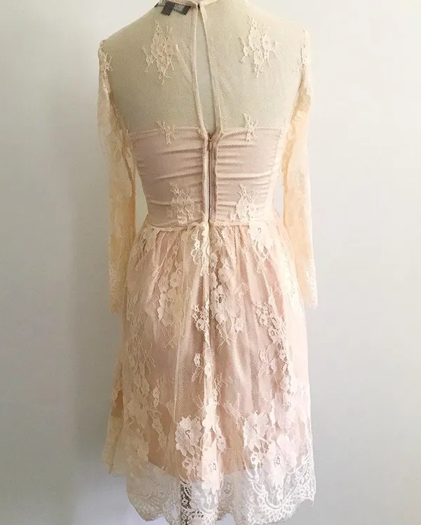 Lace Sheer Formal Dress Pink Size XS - Image 5